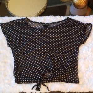 Wet seal Black and White Polka dot Mesh Crop Top